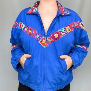 Vintage 90s Print Blue Liz Sport Zip Up Windbreaker Jacket